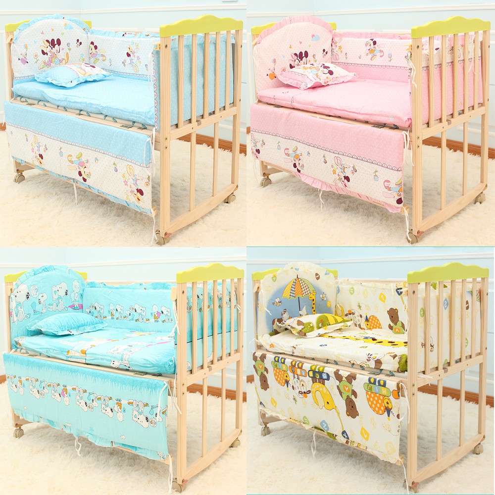 5 Pcs 100 56cm Baby Crib Mickey Bedding Sets Baby Pillow Bumpers