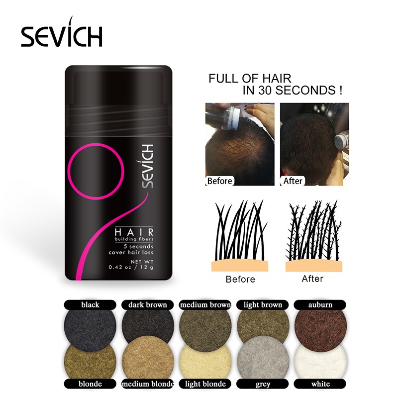 Sevich 12g Hair Building Fibers Color Powder Conceal Hair Thinning