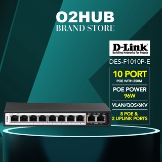 D-LINK DES-F1010P-E 250M 10Port Network Switch with 8 POE Ports and 2 Uplink Ports POE Power 96W for CCTV Surveillance