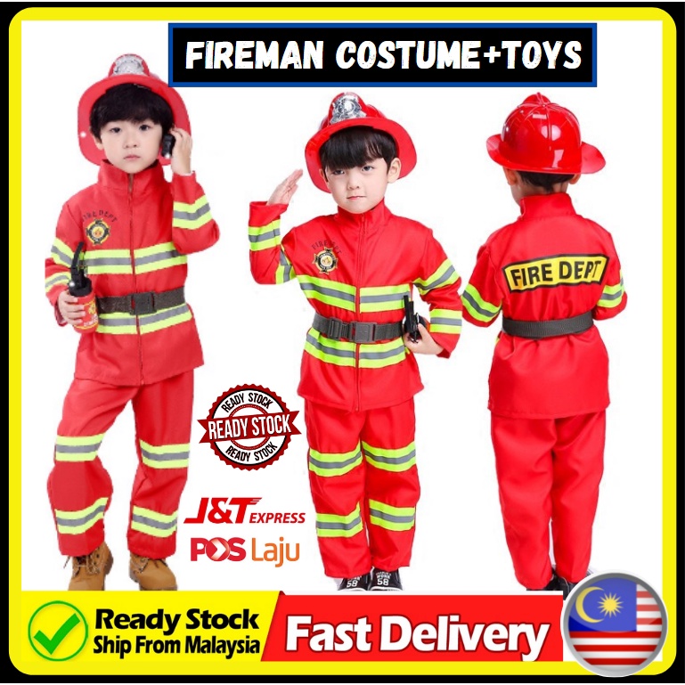 [READY STOCK!!!] Costume Kids Cosplay Fireman Firefighter Toys For Kids Girls Boys Gift Kids Boys Bomba Uniform Mainan