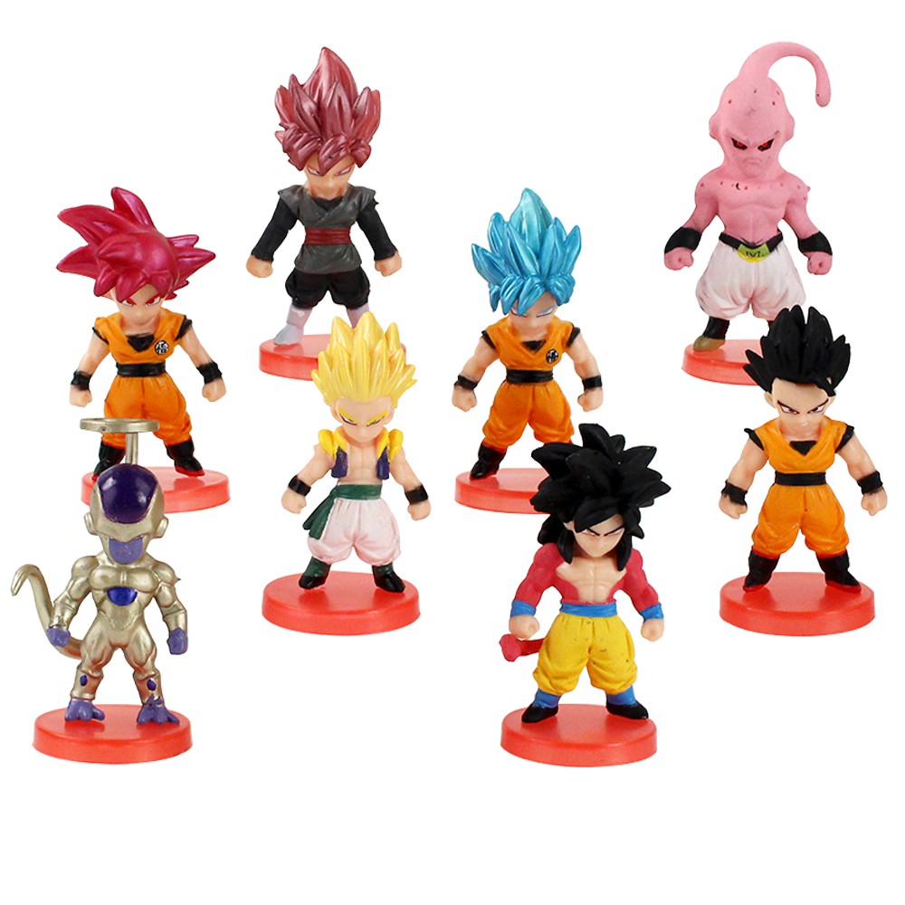 8Pcs/Set Anime Dragon Ball Z Figure Son Goku Majin Buu Frieza Zamasu Son Gohan Gotenks Vegetto Super Saiyan Q Version PVC Action Figures Model Doll Toys