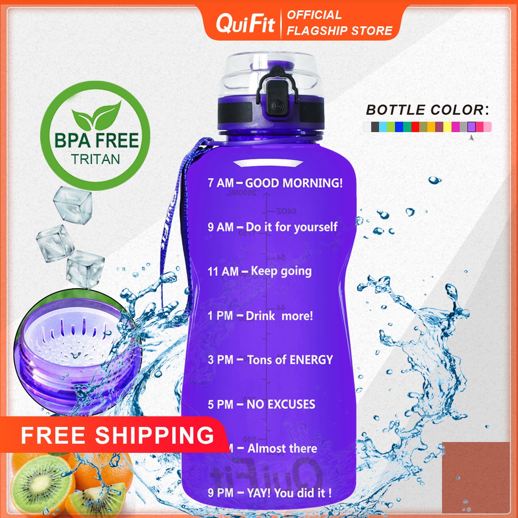 QuiFit 2L Water Bottle For Bpa Free Tritan Outdoor Sport Gym Fitness