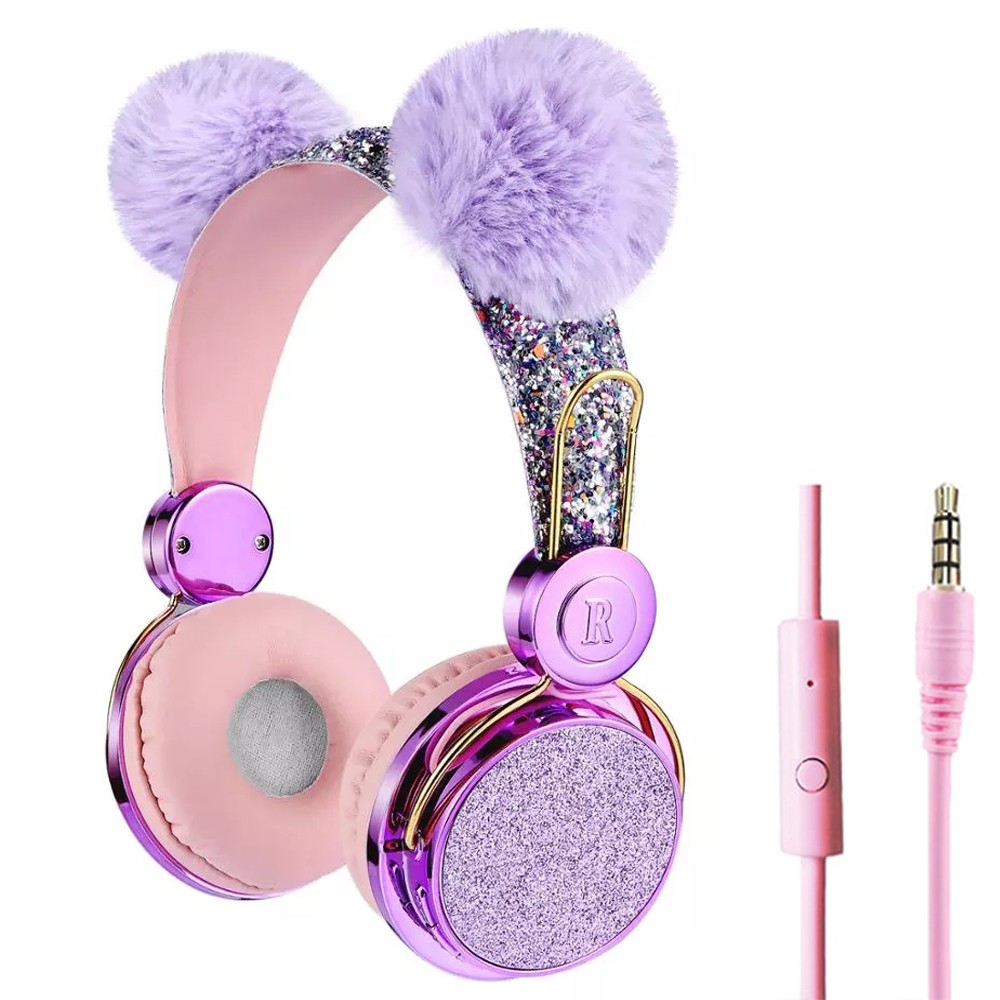 Cute Kids Wired Headphone with Microphone Girls 3.5mm Music Stereo ...