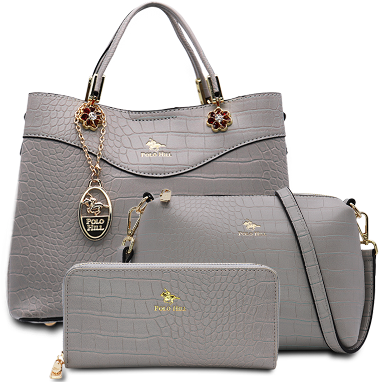 POLO HILL Scaly Textured Handbag 3-in-1 Bundle Set PHV1-0B-220 | Shopee ...