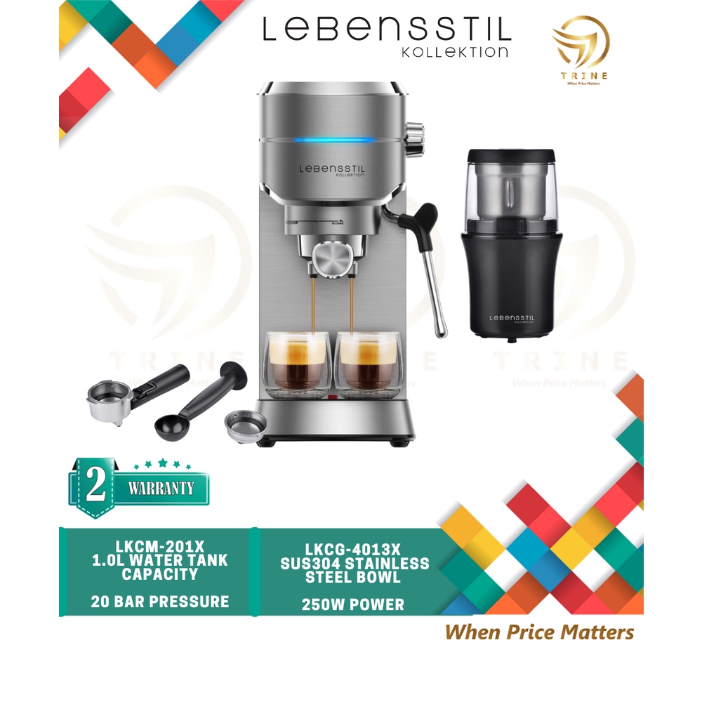 *Grinder Package*Lebensstil Kollektion 20 Bar Pressure Espresso Machine LKCM-201X LKCG-4013X /CBG301 Pembancuh Kopi