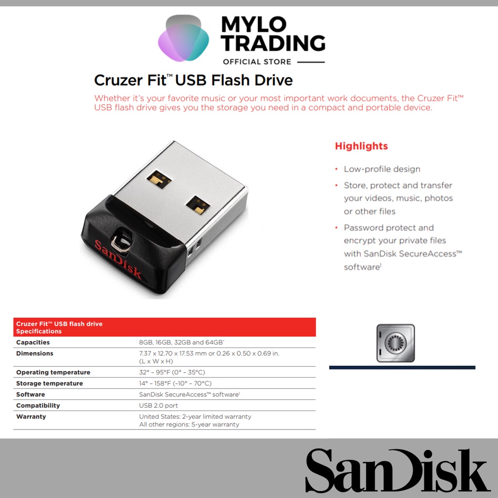 SanDisk Cruzer Fit CZ33 Flash Drive ( 64GB ) SDCZ33-064G-B35 | Shopee ...