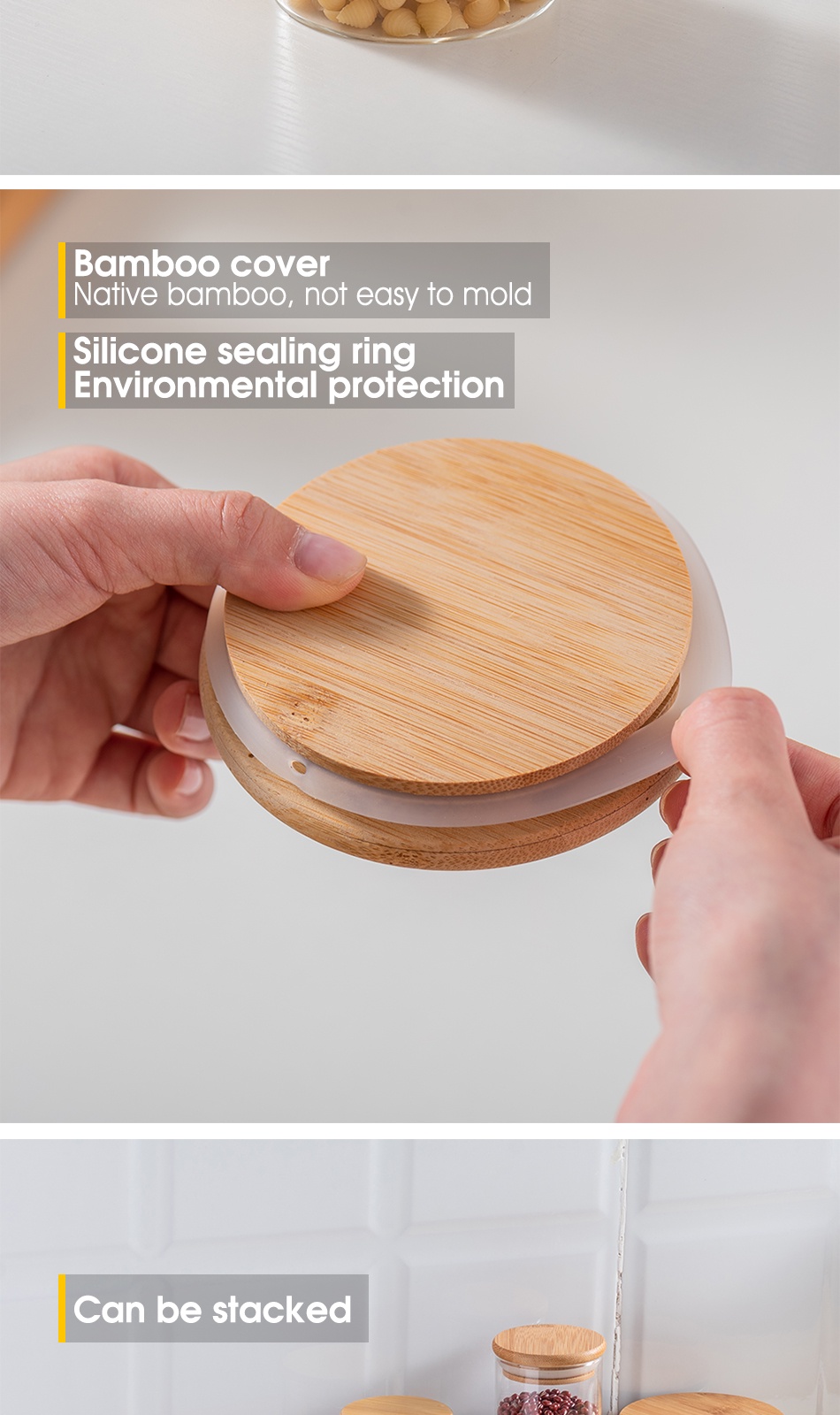 CROSSTO 💎10Pcs Glass jar set💎 Seasoning Bottle Bamboo Rack Glass Jar