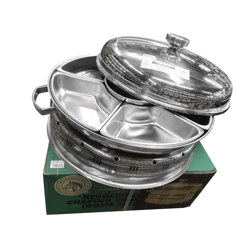 HORSE 53cm Stainless Steel Revolving Chafing Dish (S/Steel Dish) Buffet Set Serving Party Dome Set Kenduri Jamuan