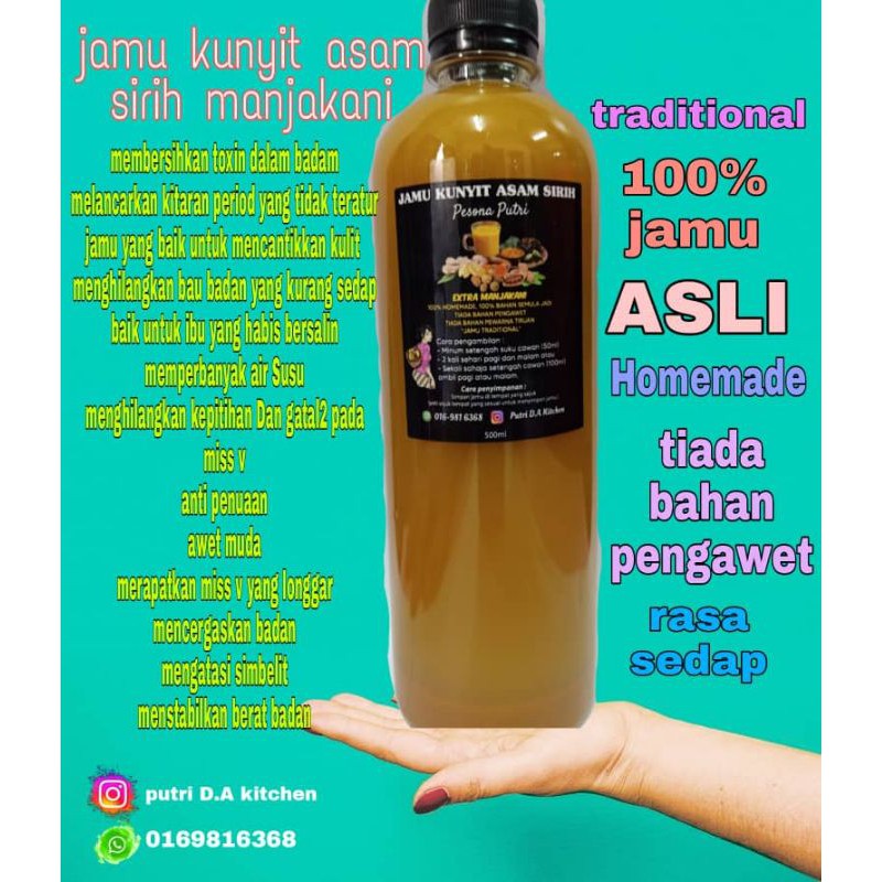 Jamu Kunyit Asam Sirih Manjakani 500ml Jamu Traditional Homemade Malaysia