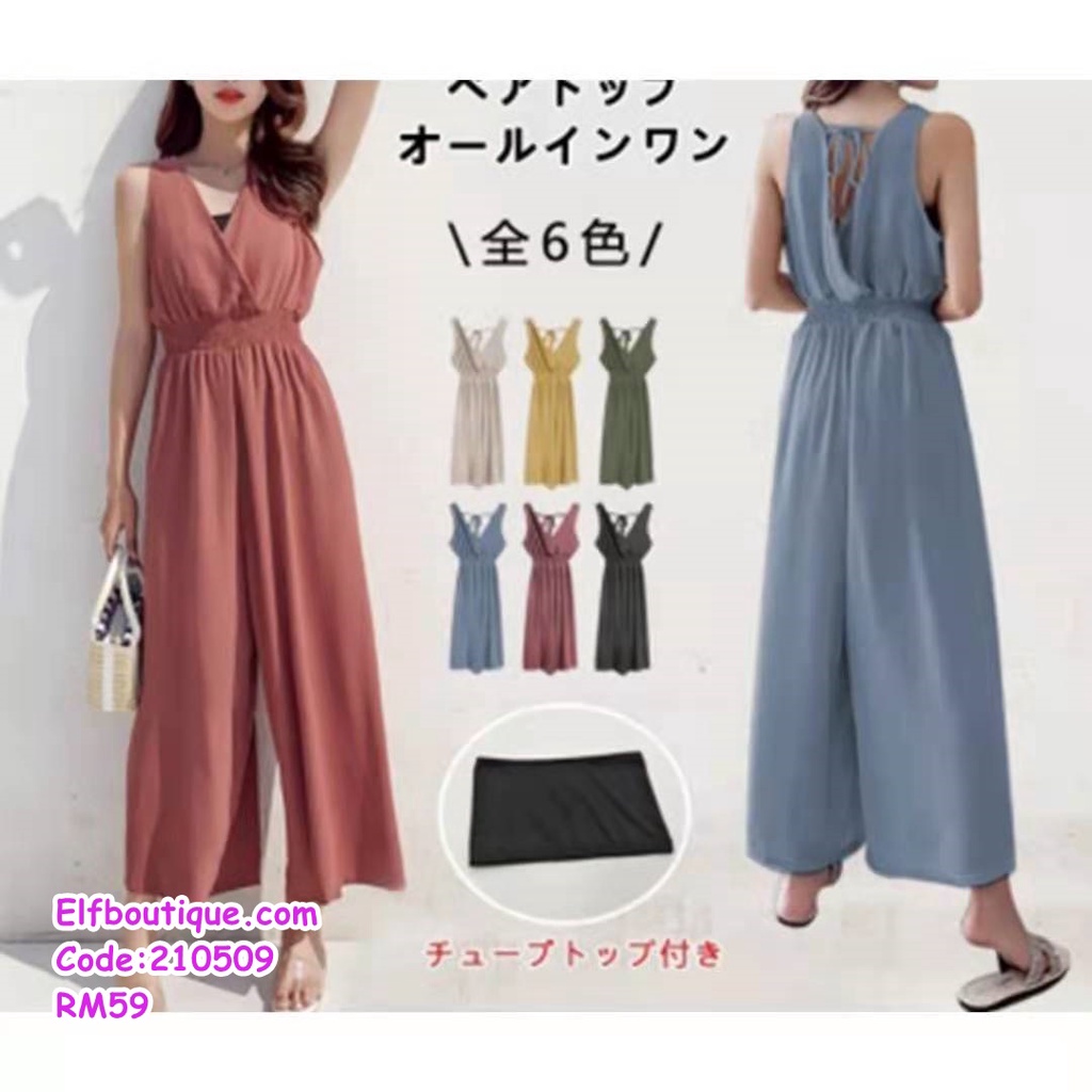 READY STOCK Woman High Waist Sleeveless Leisure Wide Leg Pants Jumpsuit  Red/Black/Apricot/Pink 210509