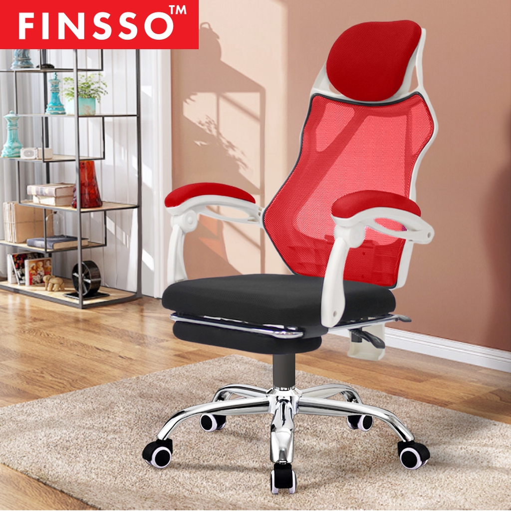 [READY STOCK] FINSSO: Mesh High Back Reclining Lock Office Chair With Hidden Leg Rest - Kerusi Pejabat