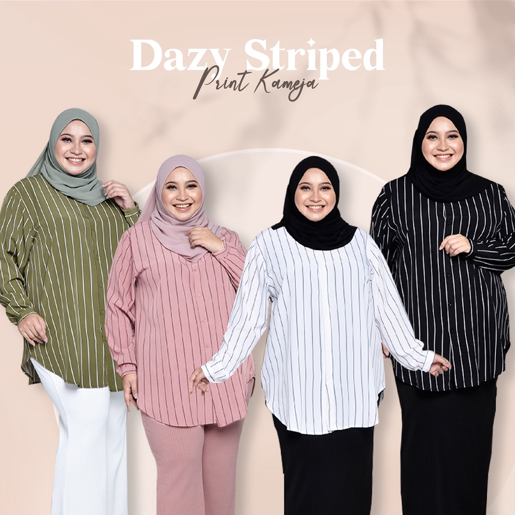 [VIEW] XL-3XL PLUS SIZE MUSLIMAH BLOUSE KEMEJA Dazy Striped Print Kemeja 6794