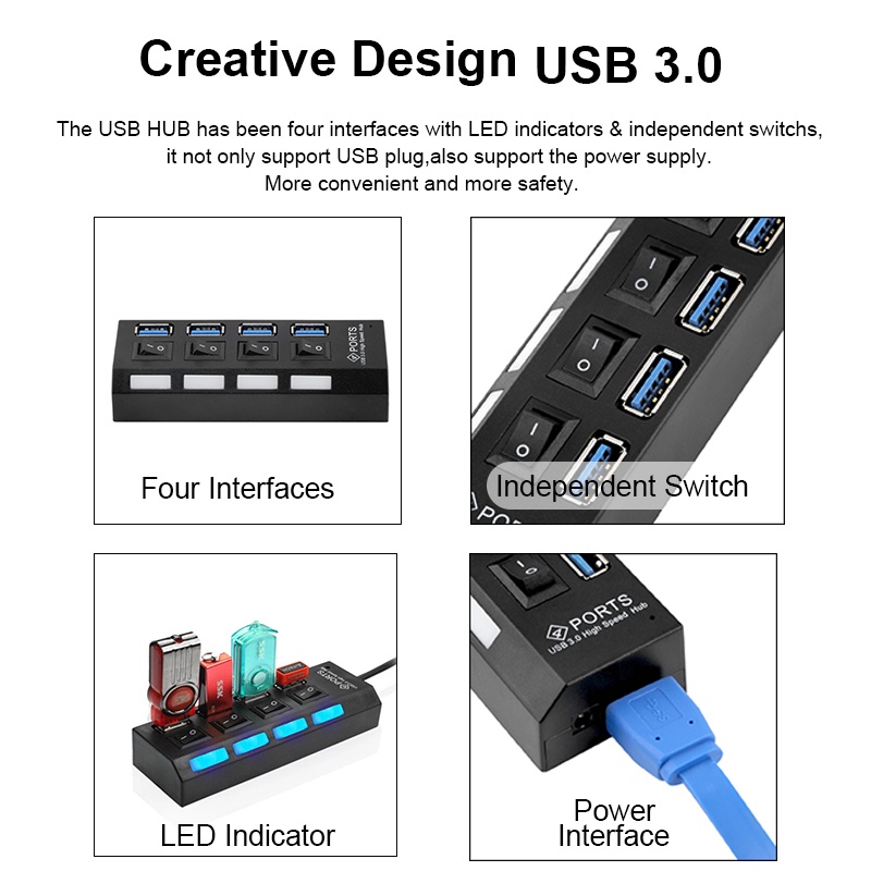 USB 3.0 HUB Super High Speed Multi Usb Hub 4 Port / 7 Port Expander For ...