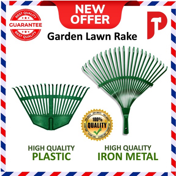 22Teeth Iron Green Lawn Rake Ready Stocks Metal/Plastic Garden Leaf Sweep Pencakar Pencakar Daun ABTOOLS3582