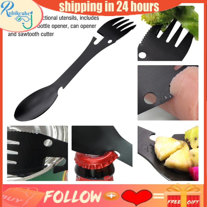 12 in 1 Spoon Multifunctional Tool Bottle Opener/Knife/Spoon/Fork/Can Opener for Camping Hiking 2 PCS Outdoor Portable Stainless Steel Tableware 