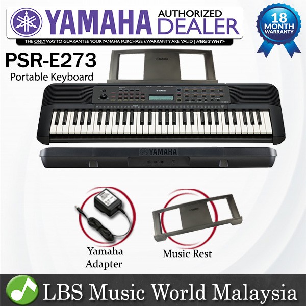 Yamaha PSRE273 61 Keys Portable Keyboard with Adapter & Music Rest