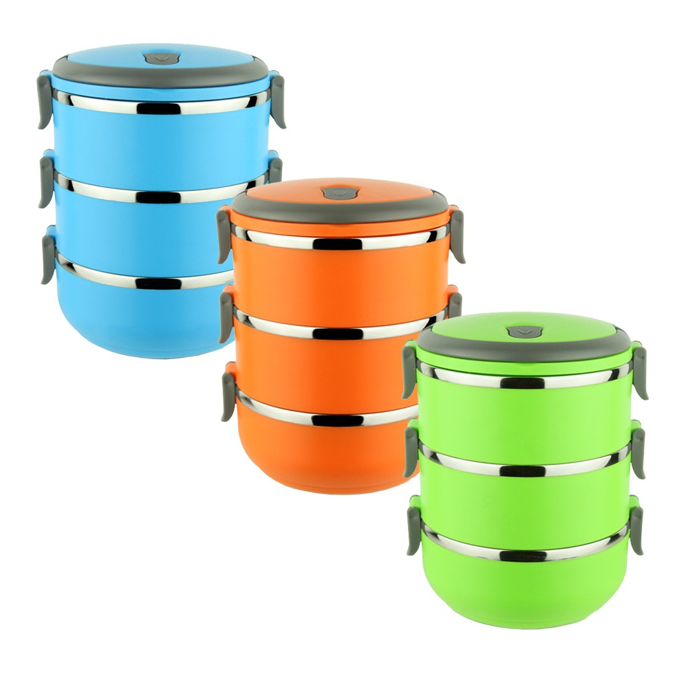 KW Single Colour PE Stainless Steel Lunch Box - 3 Tiers Bekas Makanan ...