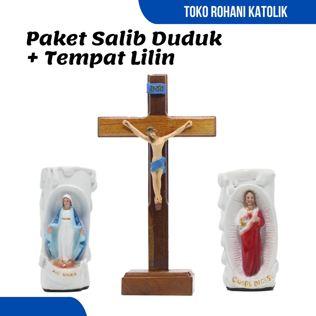 LILIN Sitting Cross Package+Candle Theme/Catholic Sitting Cross/Spiritual Candle Holder