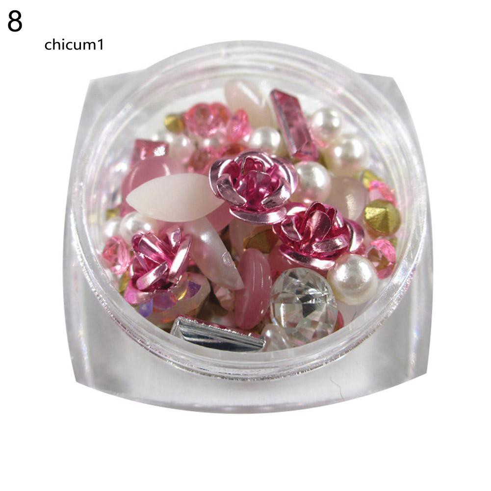 Chc Multi Shape Rose Flower Faux Pearl Rhinestone 3d Nail Art Diy