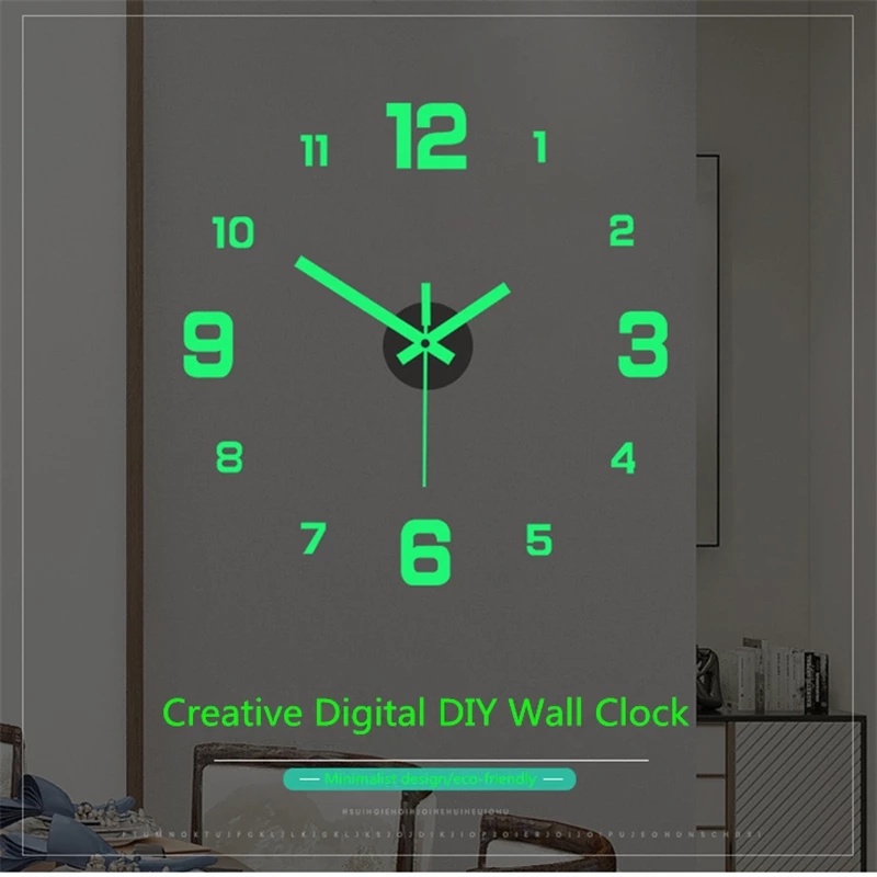 3D Wall Clock Luminous Frameless DIY Digital Clock Wall Stickers for Home Living Room Office Wall Decor