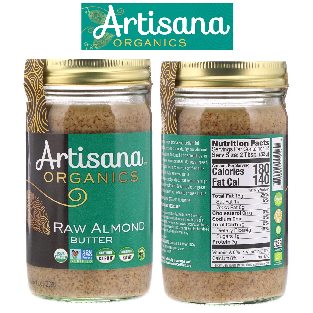 Artisana Organics Raw Almond Butter 397 g – Gluten Free Vegan On Top Cereal Bread Spread Toast Pancake Waffle Nutty Dip