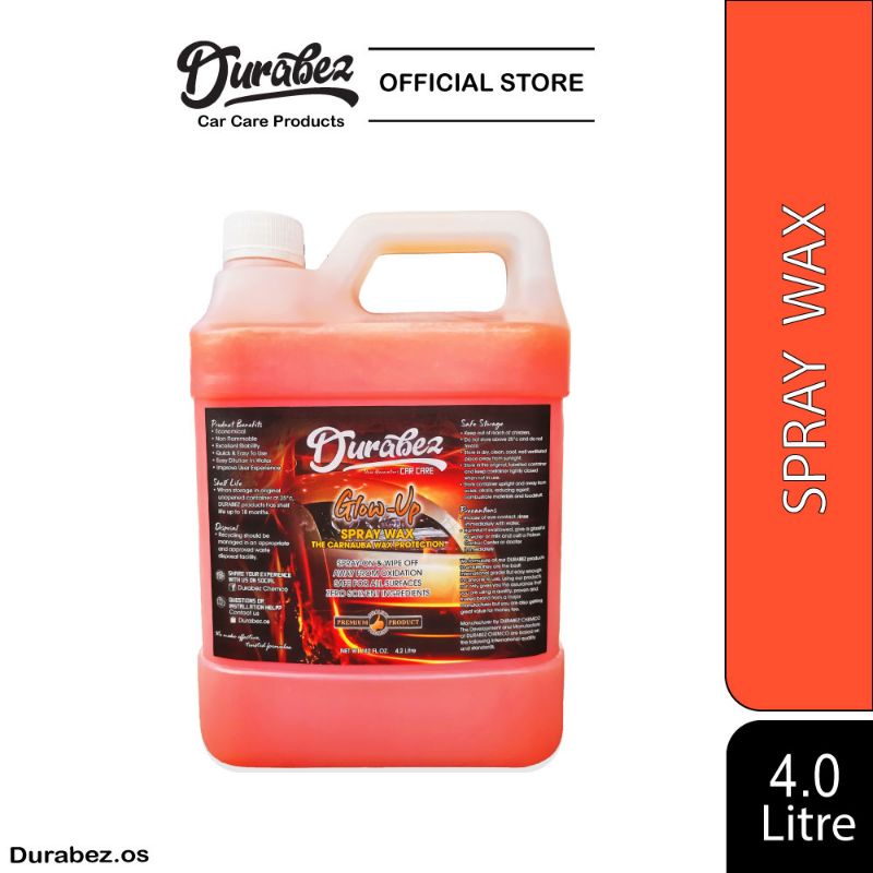 DURABEZ GlowUp Spray Wax (4.0Litre) 142Fl.Oz / Carnauba Wax / Nano Wax / Water Wax / Shine Wax