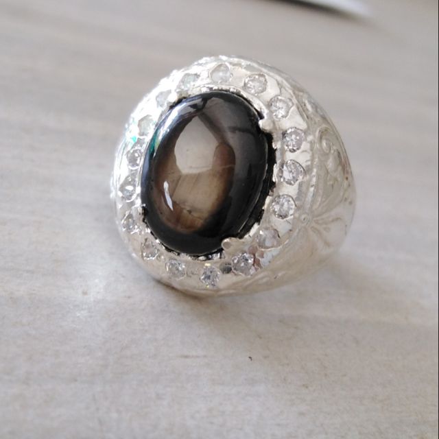 Cincin Perak Batu Baiduri Star Asli Warna Hitam Shopee Malaysia