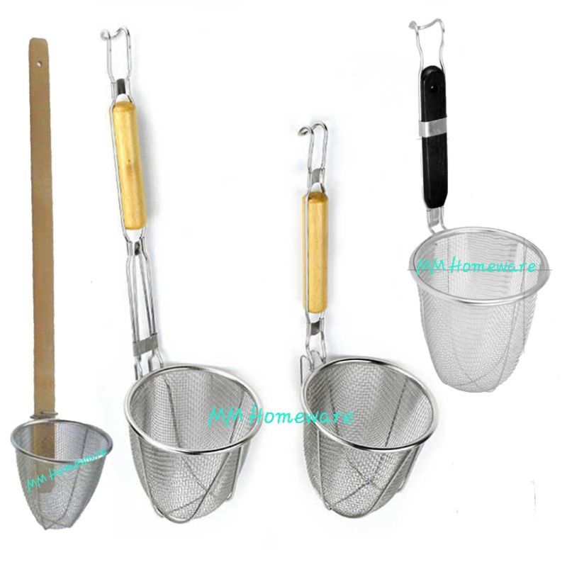 Stainless Steel Noodle Strainer With Wooden Handle / Mesh Noodle Drainer Colander / Tapis Celup Mee / Penapis Mee