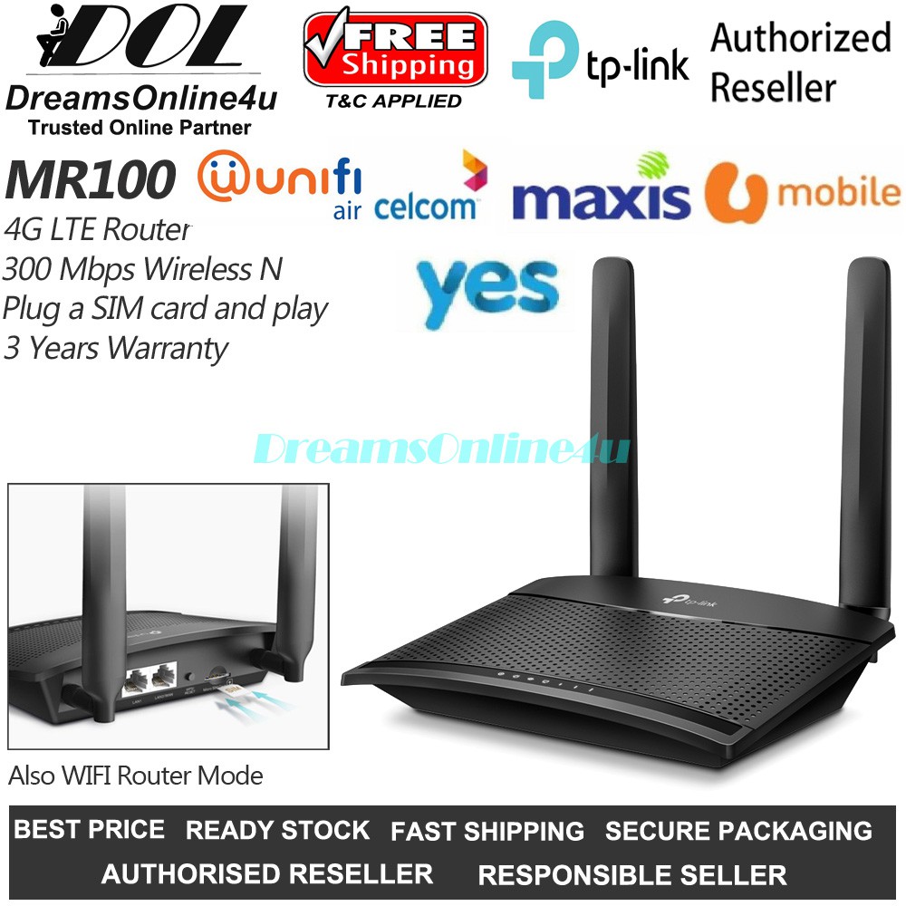 Tp Link Tl Mr100 Mr100 300 Mbps Wireless N 4g Lte Router Unifi Air Yes Umobile 3 Years Warranty Shopee Malaysia