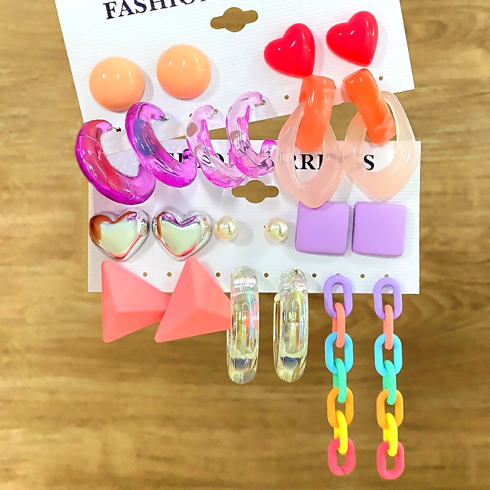 Korean Statement Earrings for Women Candy Color Geometric Earrings Set Cute 2022 Trend Fashion Jewelry Gifts