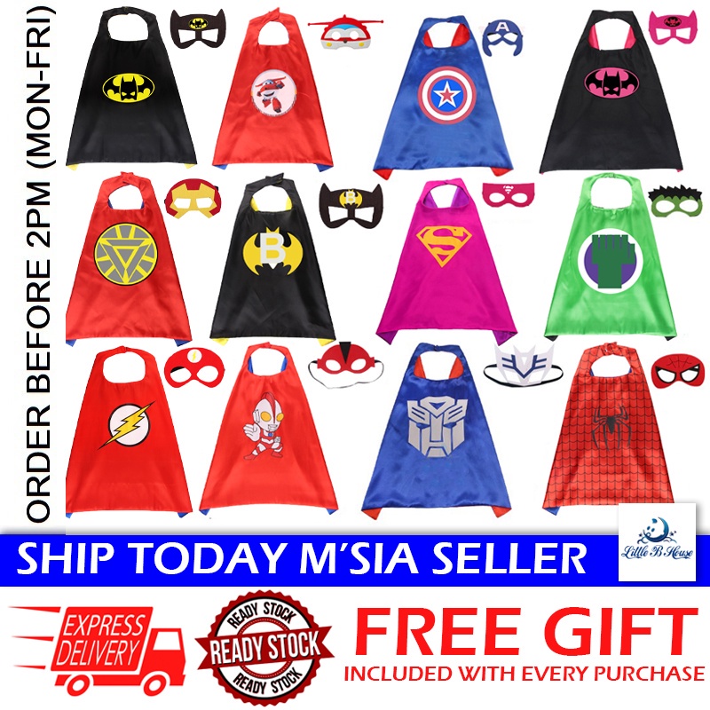 [Little B House] Kids Halloween Costume Cape Mask Birthday Superhero Cosplay Cloak Suit Shawl 万圣节儿童英雄披风 Kostum Hero-HW05