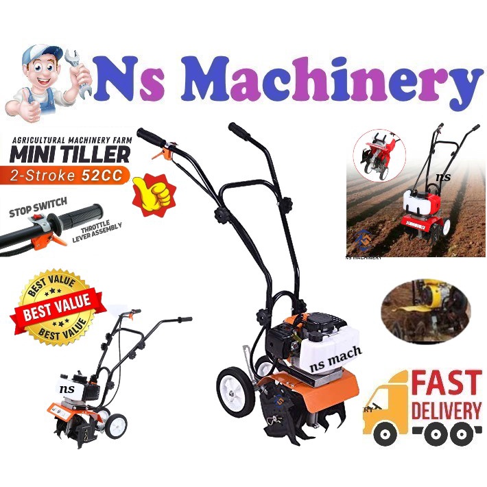 445 Mini Tiller Machine Hand Push weeding 52cc 2Stroke Weeder Petrol