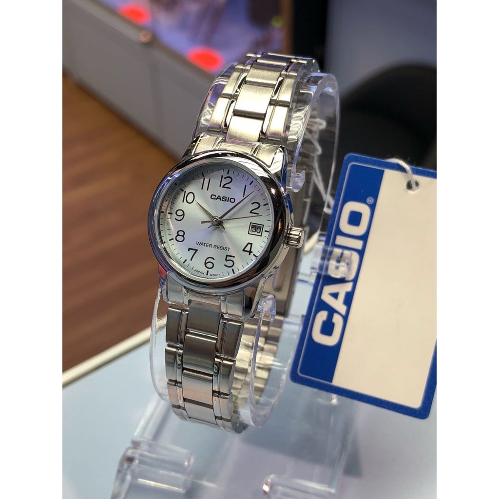 Casio LTP-V002D-2B Standard Analog Stainless Steel Quartz Date Ladies ...