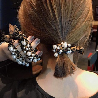 Sg Leopard Print Faux Pearl Beading Women Knotted Hair Ring