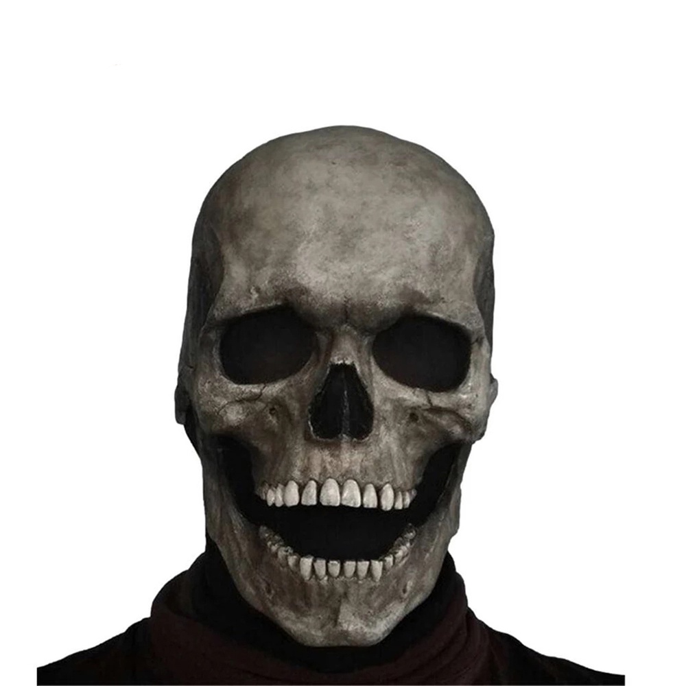 ❤Ready Stock❤Adult Horror Skull Mask With Moving Jaw Latex Headgear Halloween Party Skeleton Cosplay Masks For Men Scary Bone Helmet