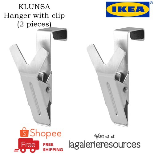 Ikea KLUNSA Hanger with clip Stainless steel 2 pack NEW 