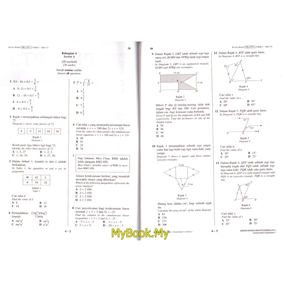 Myb Buku Latihan Kertas Model Pra Pt3 Tingkatan 1 Mathematics Matematik Dwibahasa Sasbadi Shopee Malaysia