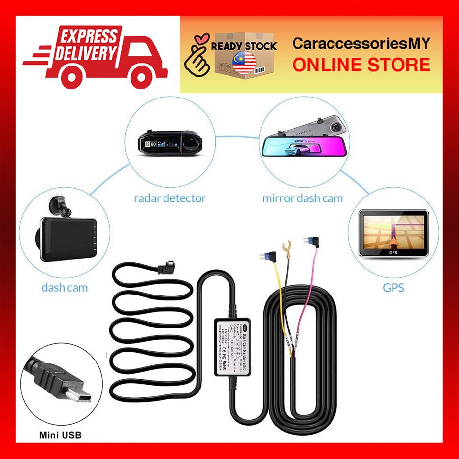 Universal Hard Wire Fuse Box Car Recorder Dash Cam Hard Wire Kit + Mini USB dvr dashcam charger hidden wire 12v
