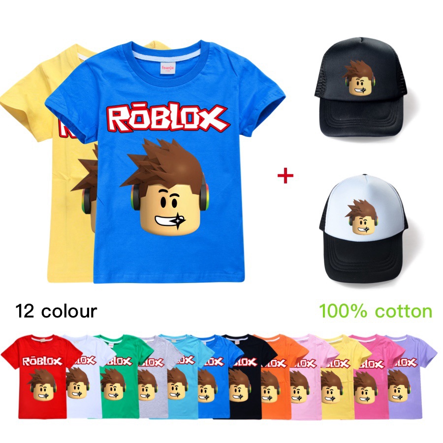 Roblox Sunhat Kids T Shirts For Boys And Girls Hat Tops Cartoon Tee Shirts Shopee Malaysia - roblox code for boy outfit