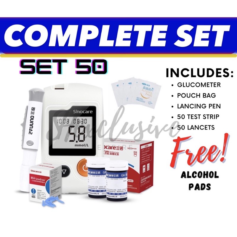 GLUCOSE METER GLUCOMETER MESIN CHECK GULA KENCING MANIS DIABETES MONITOR BLOOD SUGAR FULL SET + 50 TEST STRIP