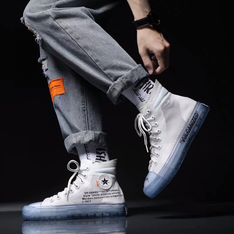 off white converse on feet