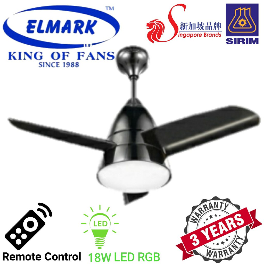 Elmark 36 3 Blades Ceiling Fan With Remote Control 18w Led Light Bee Fan