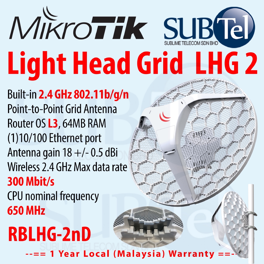 Mikrotik LHG 2 Grid Antenna RBLHG2nD, Dual chain 18dBi 2.4GHz CPE