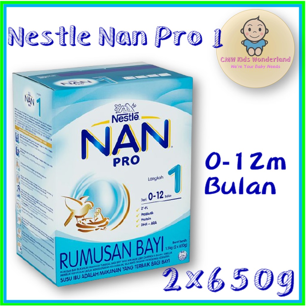 Nestle Nan Pro 1 2x650g Rumusan Bayi Langkah 1 / Infant Formula Step 1 / Newborn Baby Milk Powder 0-12 months