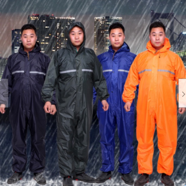 Mens Reflective Stripes Raincoat Overalls Waterproof Work Motor Jumpsuit Fei34