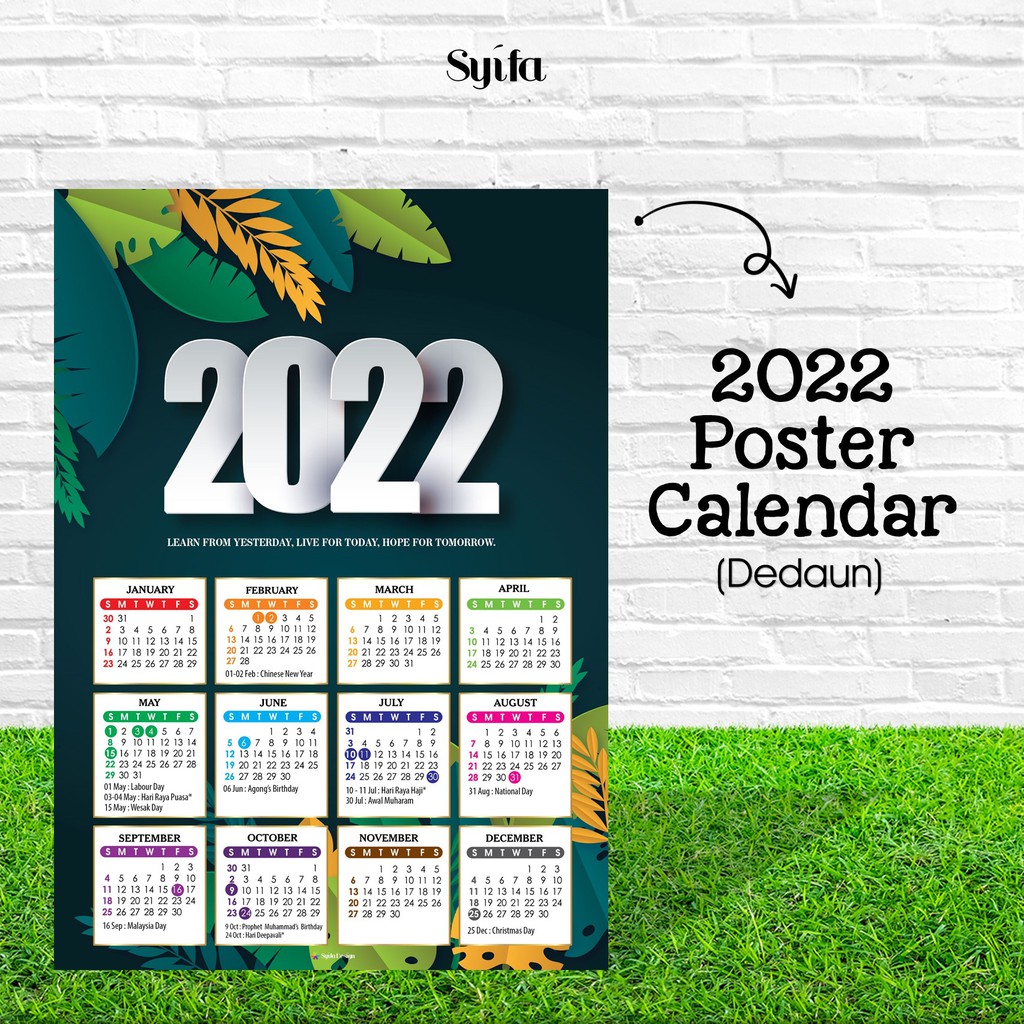 Hot Item 2022 Poster Calendar I 2022 Wall Calendar I Calendar With Malaysia Public Holidays Shopee Malaysia