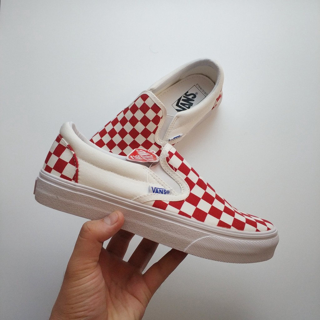 vans vault checkerboard red