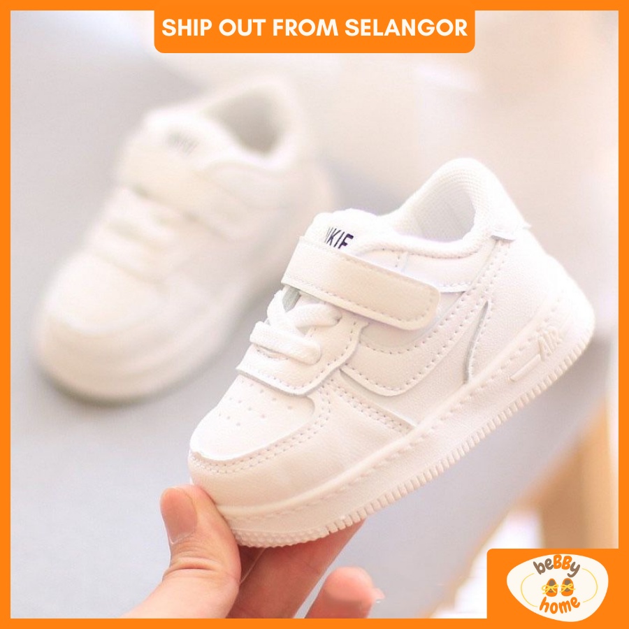 Bebby Home 6mths to 4 yrs old Baby Sport Shoe Soft PU Leather Sporty White Pink Plain Kids Sneakers Sport