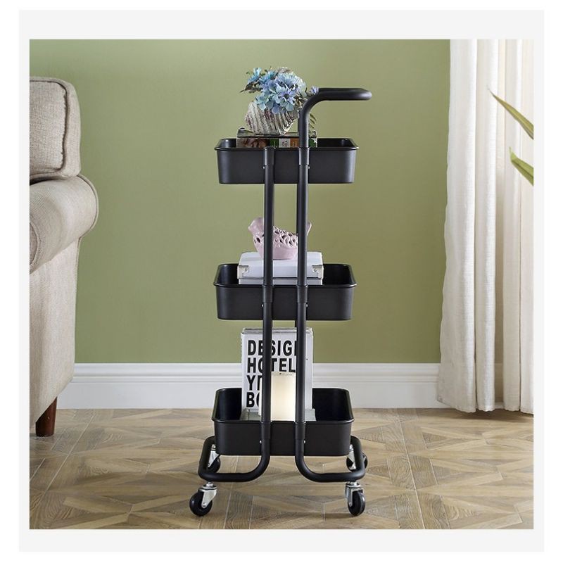 rak 3 tier trolley 3 Tier Multifunctional Metal Trolley Storage Rack