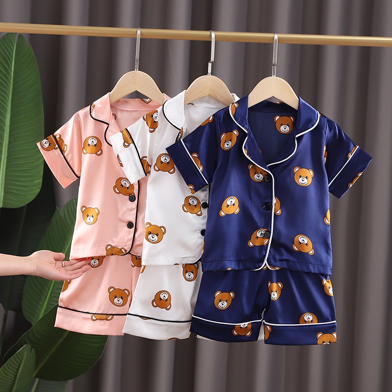 💕 My Baby 💕 Baby Boys Girls Cartoon Bear Print nightwear Set Short Sleeve  Blouse Tops+Shorts Sleepwear Pajamas | Shopee Malaysia